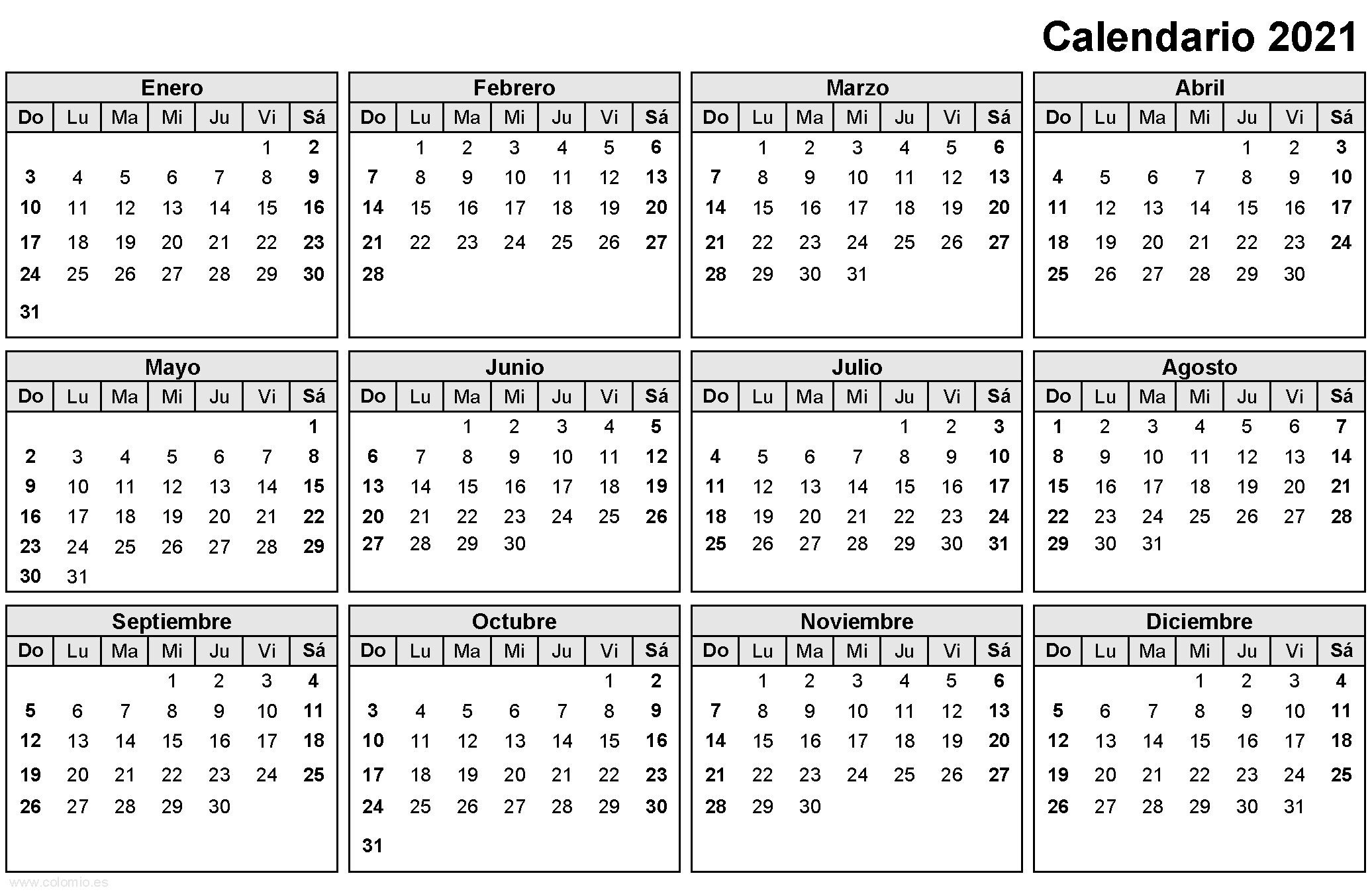 Otros calendarios comerciales 2021