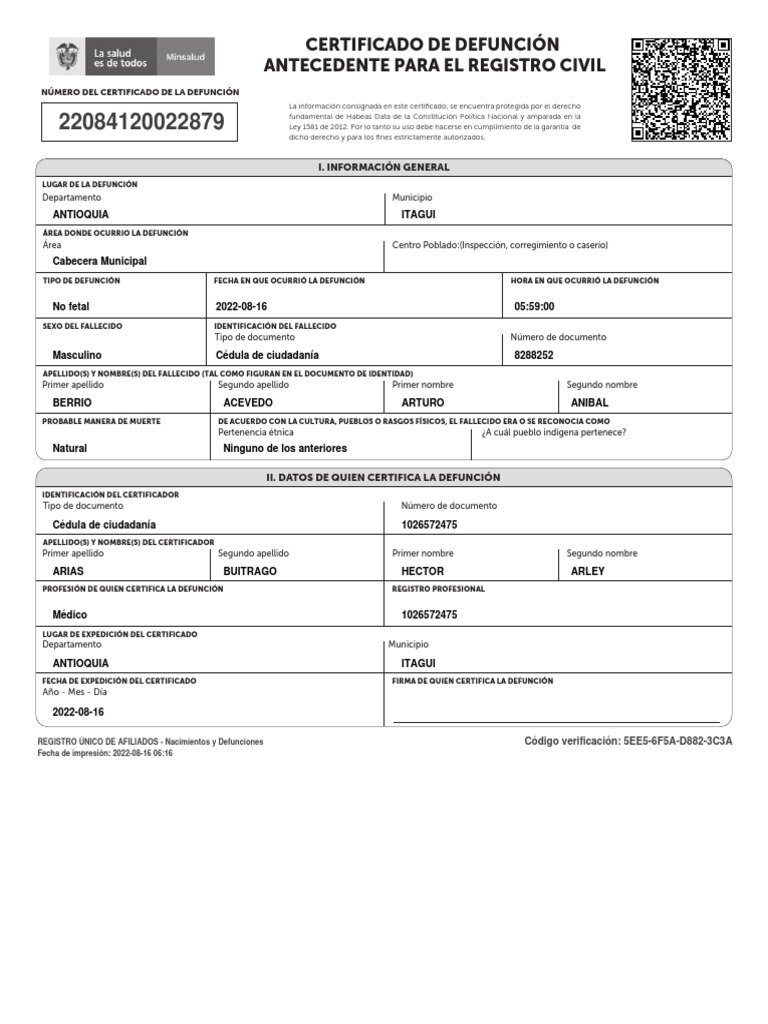 Registro de defunción