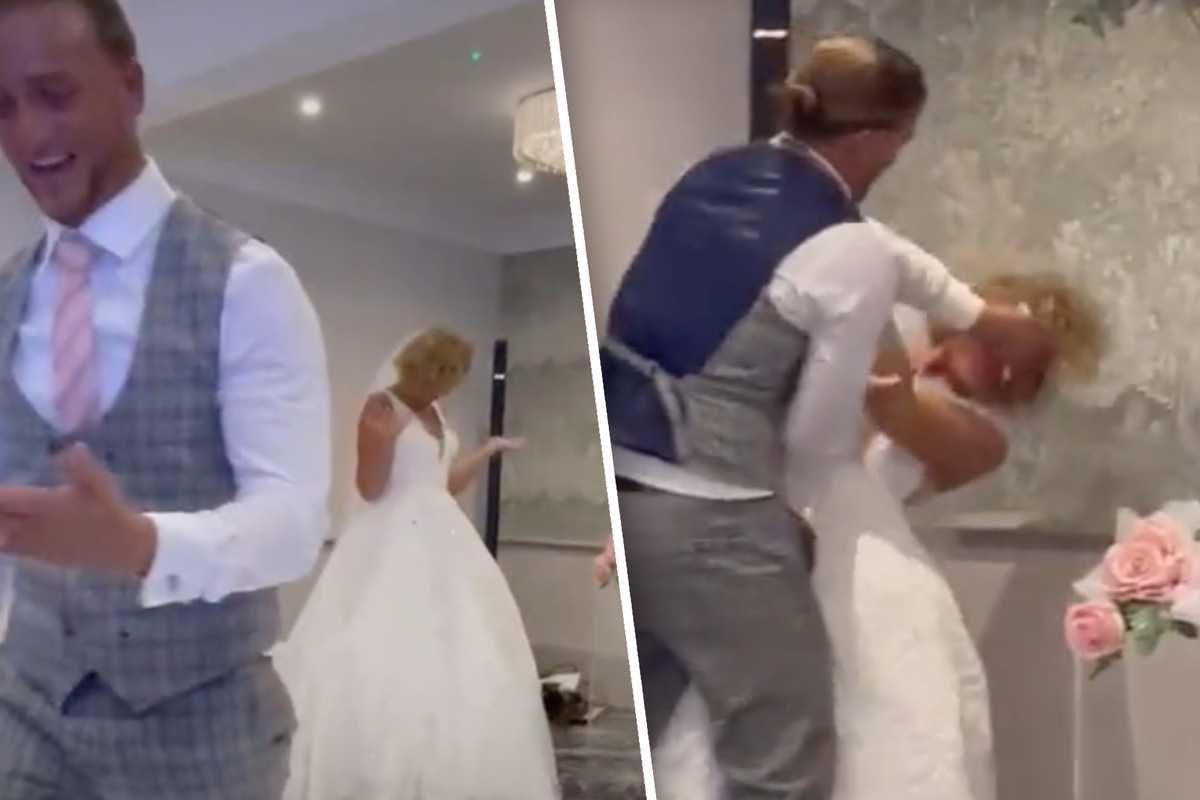 El novio unta la cara de la novia con el pastel de bodas: todos están sorprendidos por su reacción