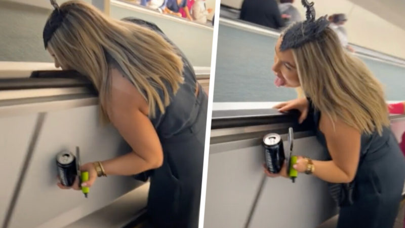 Acción repugnante después de las carreras de caballos: ¡la estrella de OnlyFansJ amie-lee McCabe lame la escalera mecánica!