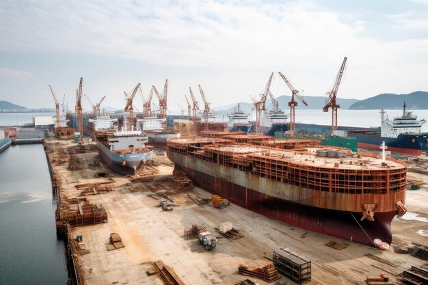 Varios barcos en construcción